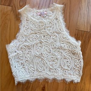 White Lace Detailed Cropped Tank Top